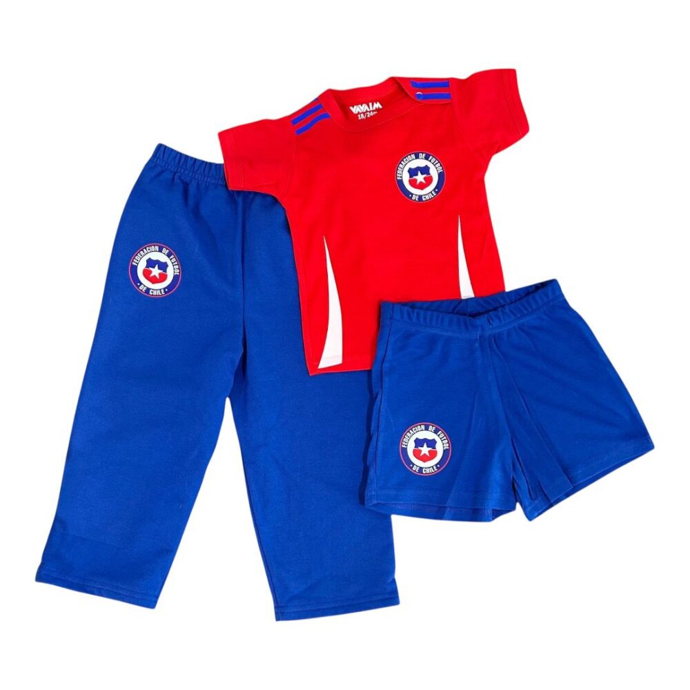 Conjunto Bebé. Short, Buzo+ Polera o Body Selección de fútbol de Chile